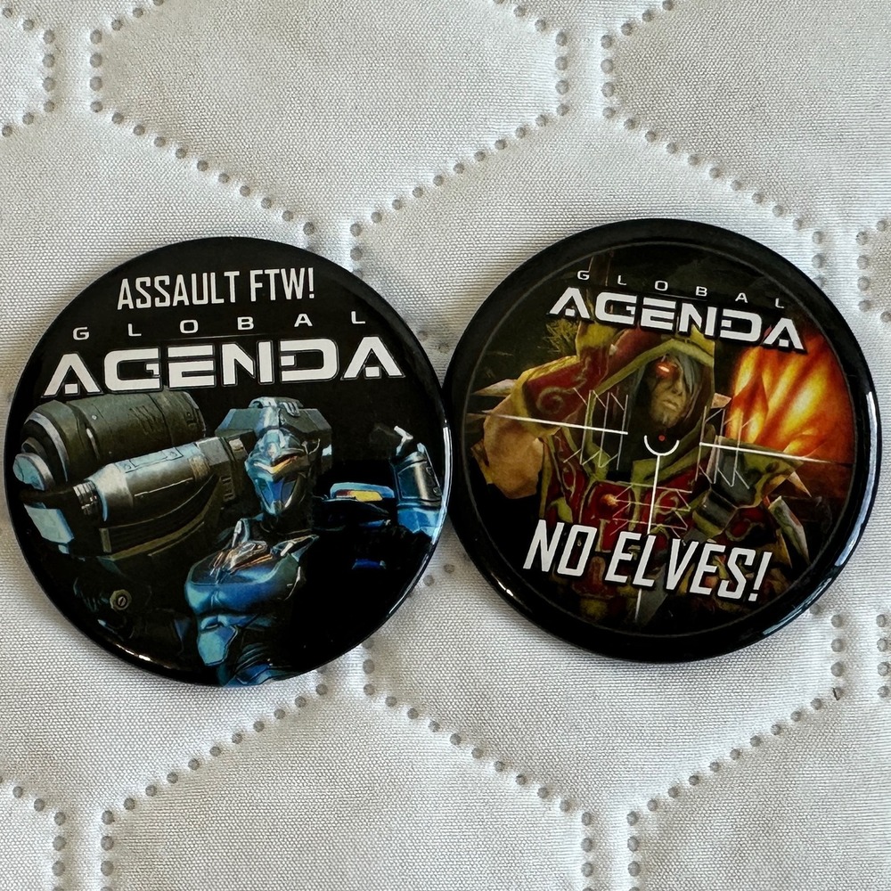 Global Agenda "Assault FTW!" & "No Elves!" PAX Promo Pinback Button Set (2pc)